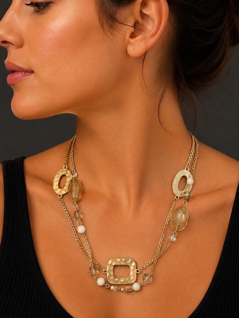 VTG Geometric Citrine Chain Necklace